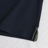Stretch Cotton Piqué Polo with Jacquard Collar - Navy Blue