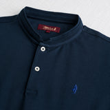 Stretch Cotton Piqué Polo Serafino Style - Navy Blue