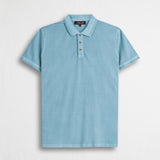 Polo cotone piquet stretch tinto in capo - Sky Blue