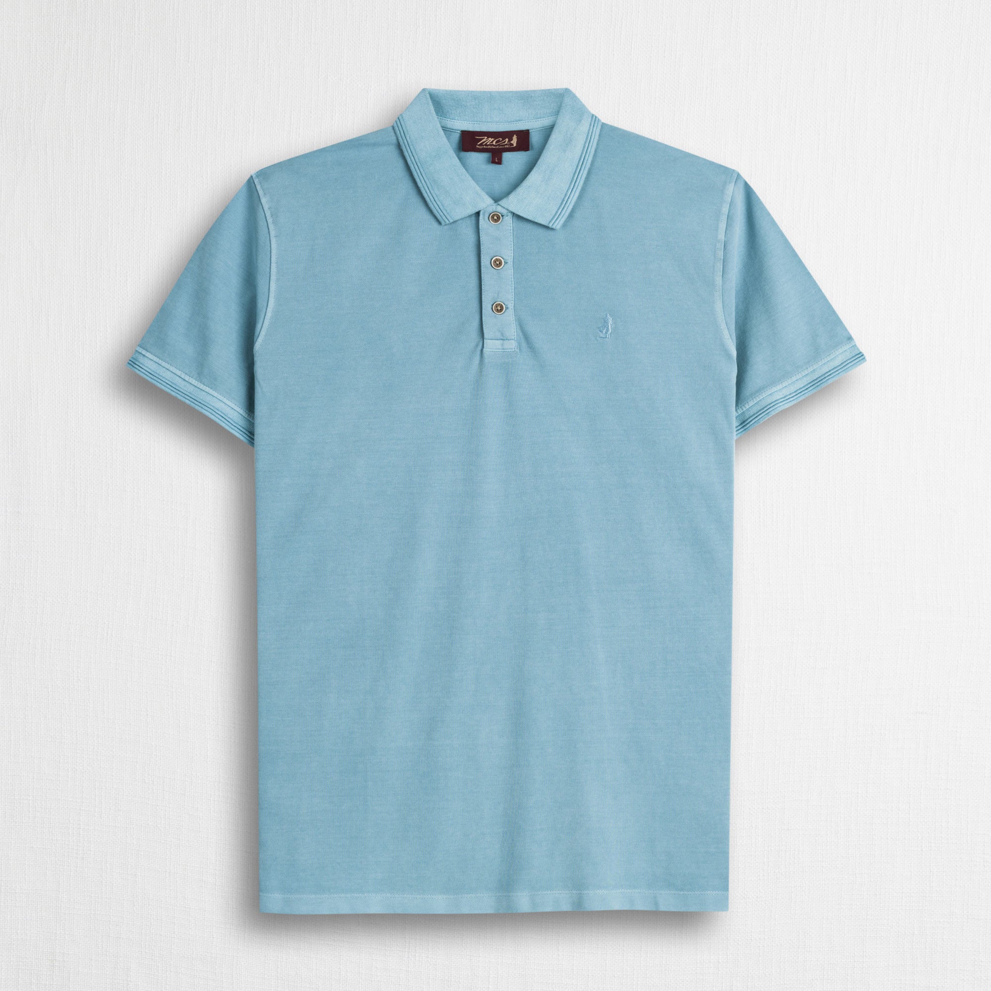 Polo cotone piquet stretch tinto in capo - Sky Blue