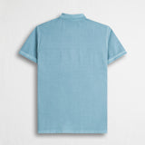 Stretch cotton piquet polo dyed in the piece - Sky Blue