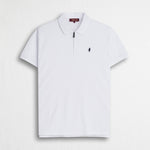 Polo cotone piquet stretch con zip - White