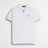 Polo cotone piquet stretch con zip - White