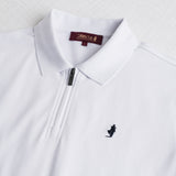 Stretch Cotton Piqué Polo with Zip - White