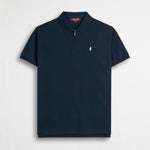 Polo cotone piquet stretch con zip - Navy Blue