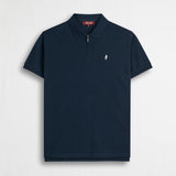 Polo cotone piquet stretch con zip - Navy Blue