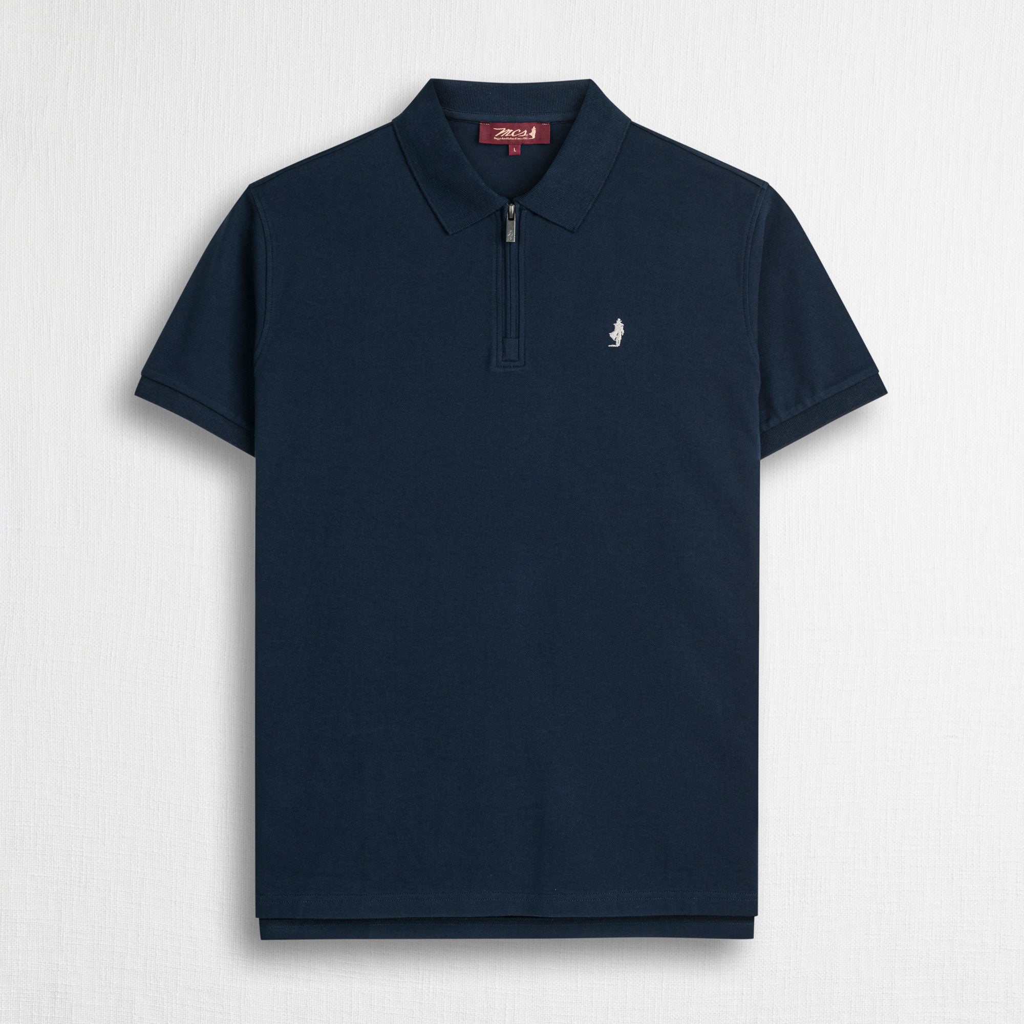 Polo cotone piquet stretch con zip - Navy Blue