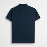 Stretch Cotton Piqué Polo with Zip - Navy Blue