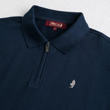 Stretch Cotton Piqué Polo with Zip - Navy Blue