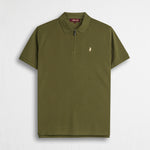 Polo cotone piquet stretch con zip - Dark Olive