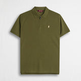 Polo cotone piquet stretch con zip - Dark Olive