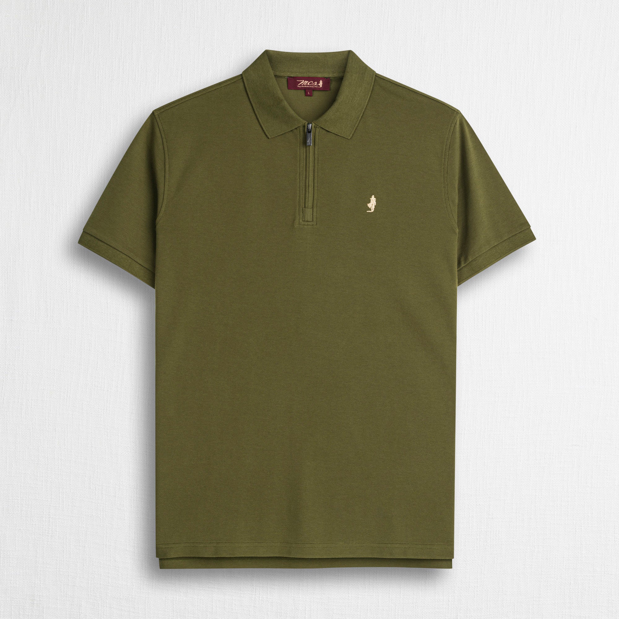 Polo cotone piquet stretch con zip - Dark Olive
