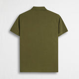 Stretch Cotton Piqué Polo with Zip - Dark Olive