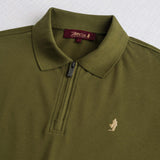 Stretch Cotton Piqué Polo with Zip - Dark Olive