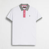 Polo cotone piquet stretch color block - White