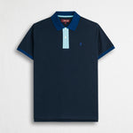 Polo cotone piquet stretch color block - Navy Blue