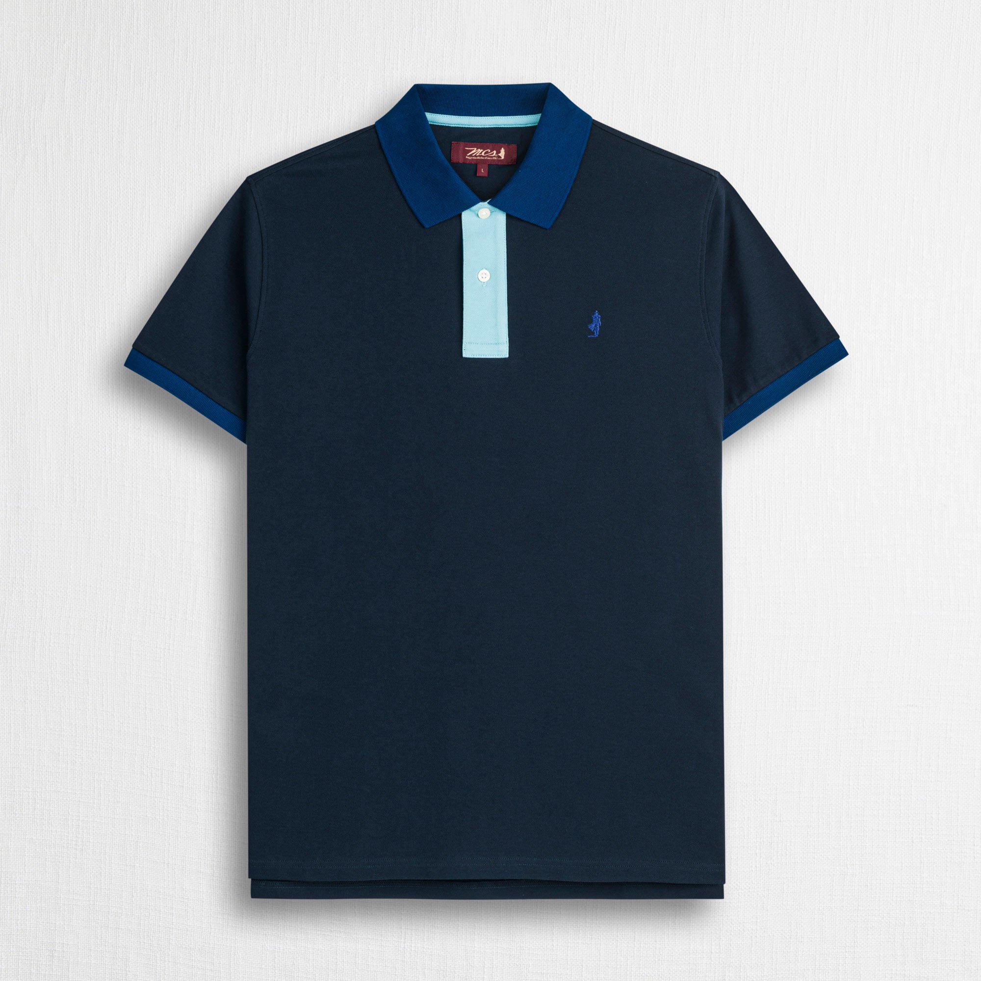 Polo cotone piquet stretch color block - Navy Blue