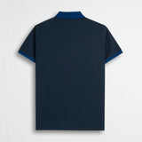 Stretch Cotton Piqué Polo Color Block - Navy Blue