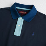 Stretch Cotton Piqué Polo Color Block - Navy Blue
