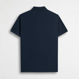 Cotton and Linen Blend Polo - Navy Blue