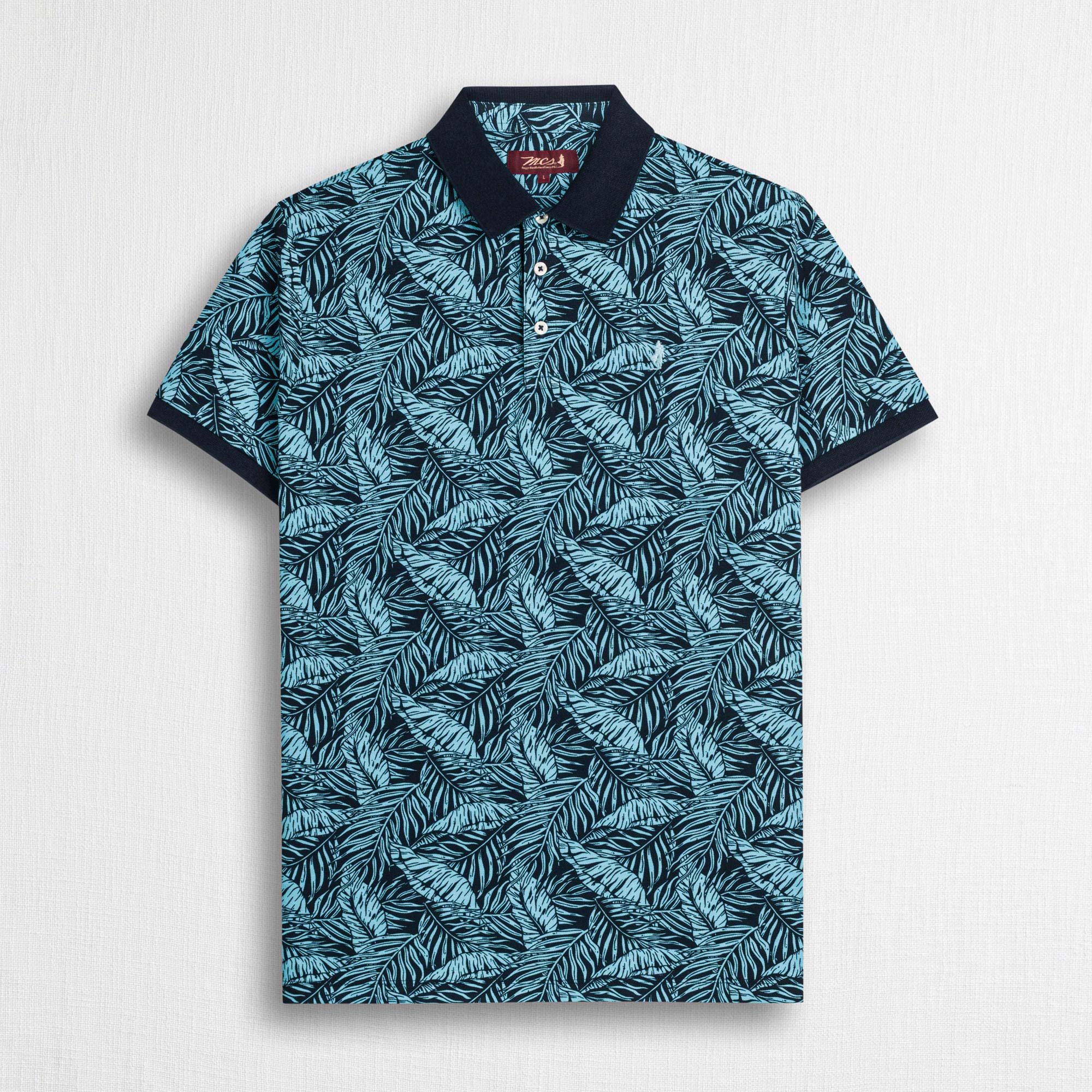 Polo 100% cotone piquet stampata - Blue Floral