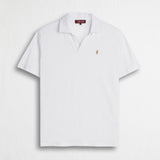 Polo misto cotone e lino jersey con scollo a V - White