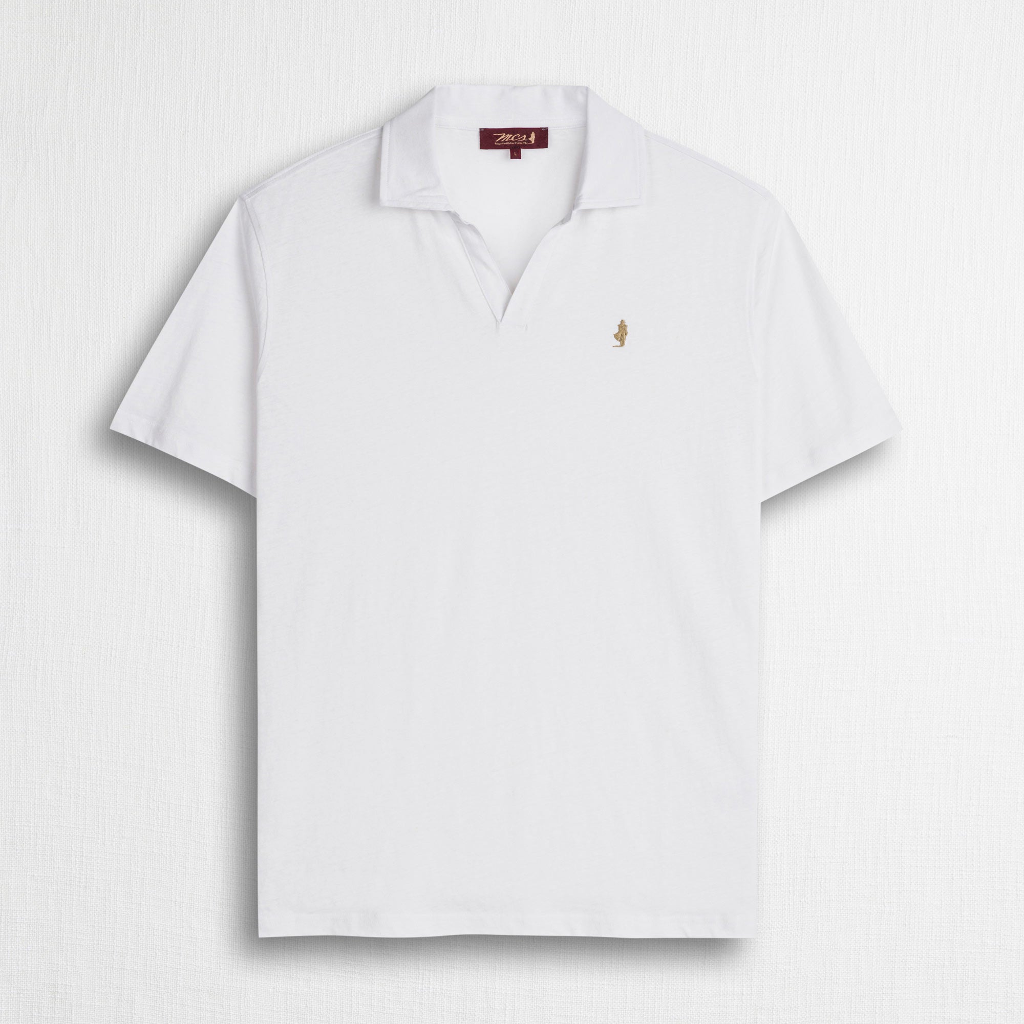 Polo misto cotone e lino jersey con scollo a V - White
