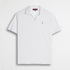 Polo misto cotone e lino jersey con scollo a V - White