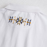100% Cotton Piqué Polo with Folk Embroidery - White