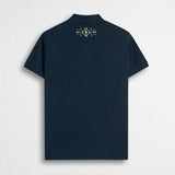 100% Cotton Piqué Polo with Folk Embroidery - Navy Blue