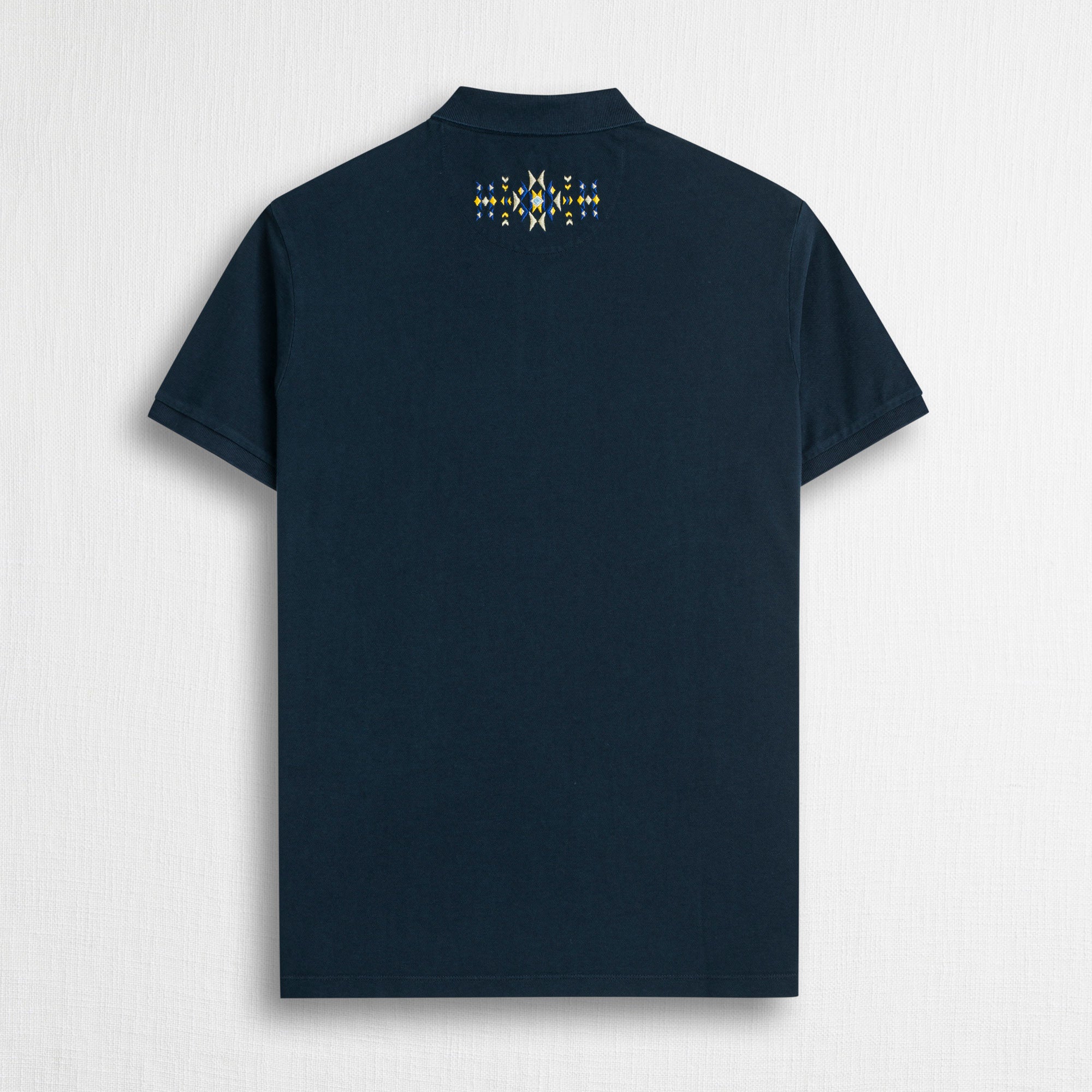 Polo 100% cotone piquet con ricami folk - Navy Blue