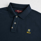 100% Cotton Piqué Polo with Folk Embroidery - Navy Blue