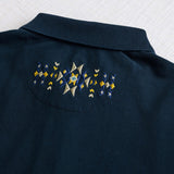 100% Cotton Piqué Polo with Folk Embroidery - Navy Blue