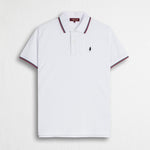 Polo cotone piquet stretch con righe bicolore - White