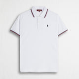 Polo cotone piquet stretch con righe bicolore - White