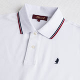 Stretch Cotton Piqué Polo with Two-Tone Stripes - White