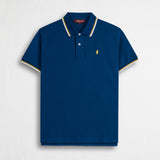 Polo cotone piquet stretch con righe bicolore - Deep Blue