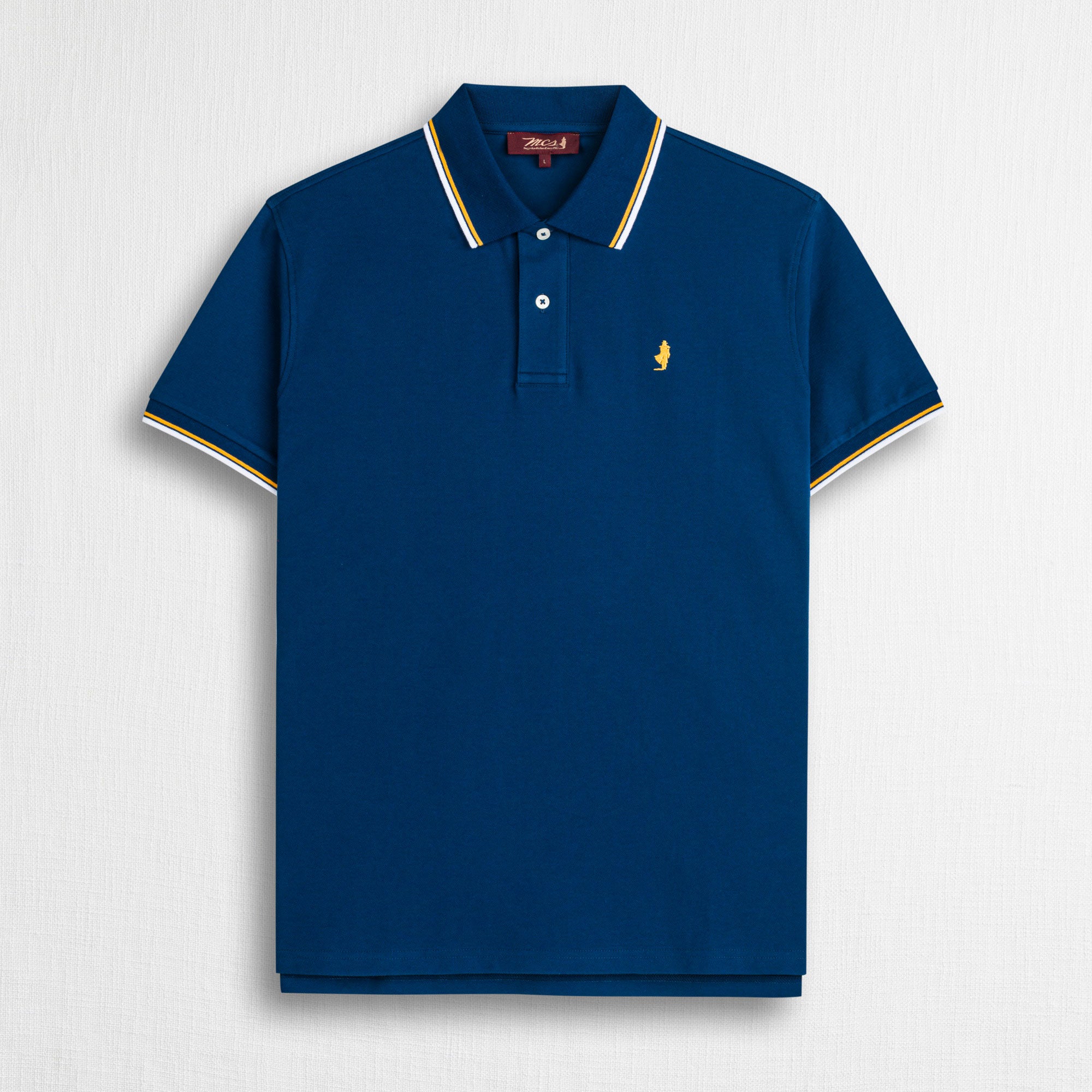 Polo cotone piquet stretch con righe bicolore - Deep Blue