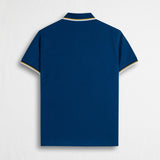 Stretch Cotton Piqué Polo with Two-Tone Stripes - Deep Blue