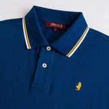 Stretch Cotton Piqué Polo with Two-Tone Stripes - Deep Blue