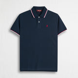 Polo cotone piquet stretch con righe bicolore - Navy Blue