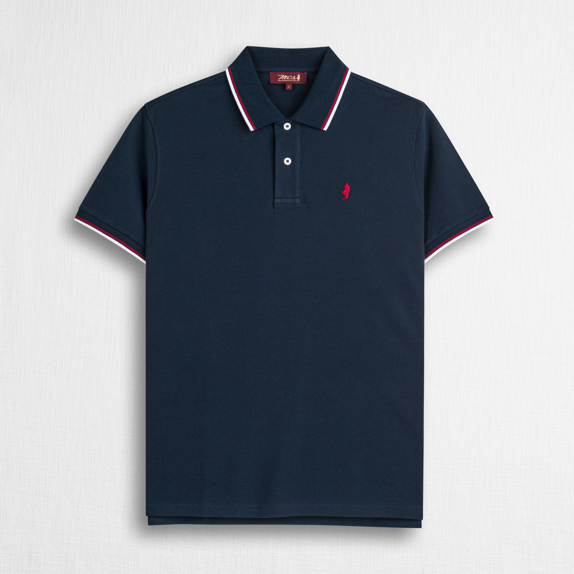 Polo cotone piquet stretch con righe bicolore - Navy Blue