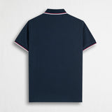 Stretch Cotton Piqué Polo with Two-Tone Stripes - Navy Blue