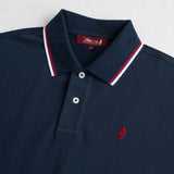 Stretch Cotton Piqué Polo with Two-Tone Stripes - Navy Blue