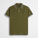 Polo cotone piquet stretch con righe bicolore - Dark Olive