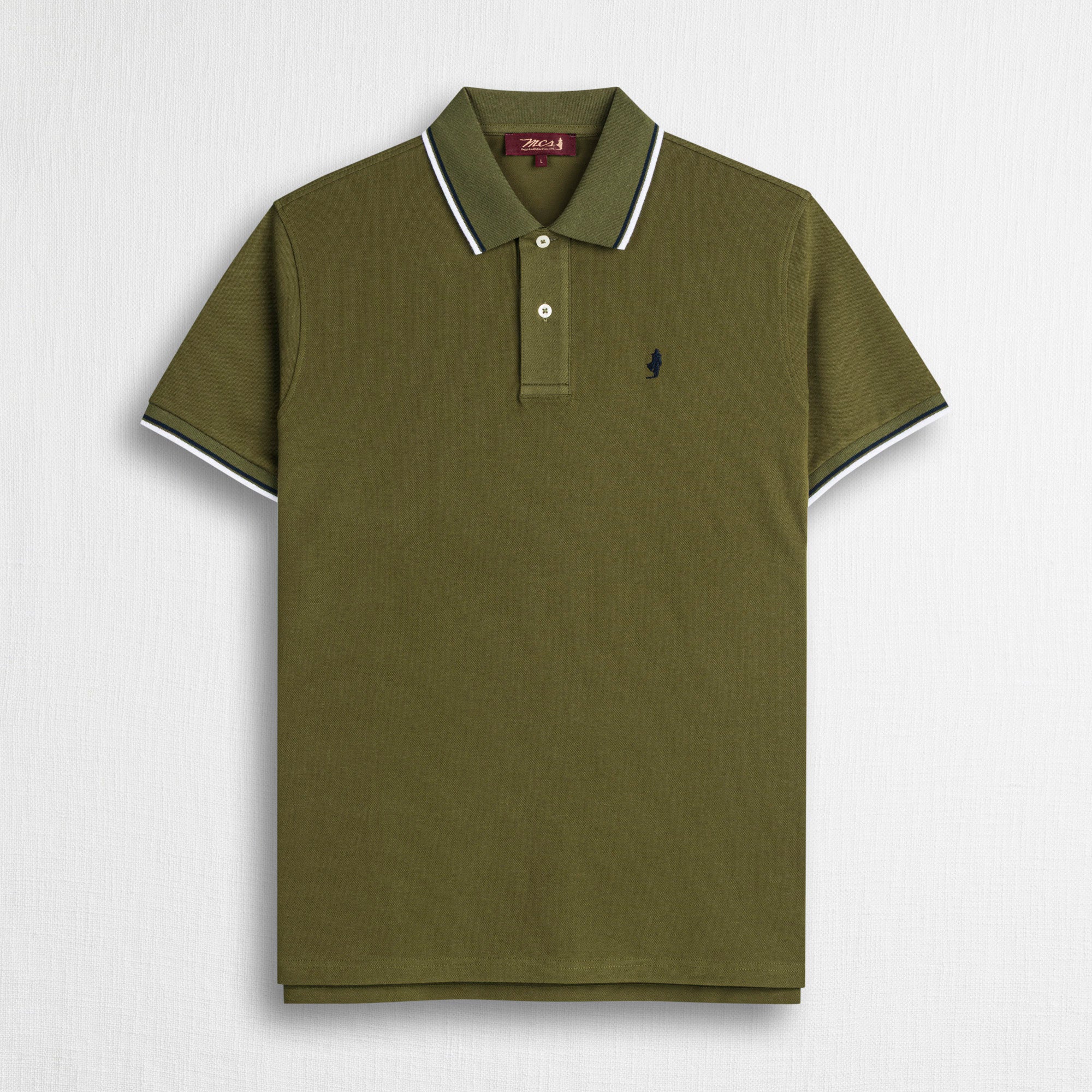Polo cotone piquet stretch con righe bicolore - Dark Olive