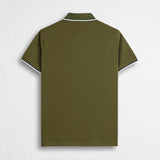 Stretch Cotton Piqué Polo with Two-Tone Stripes - Dark Olive
