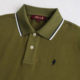 Stretch Cotton Piqué Polo with Two-Tone Stripes - Dark Olive