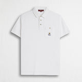 Polo 100% cotone piquet con ricami folk e taschino - White