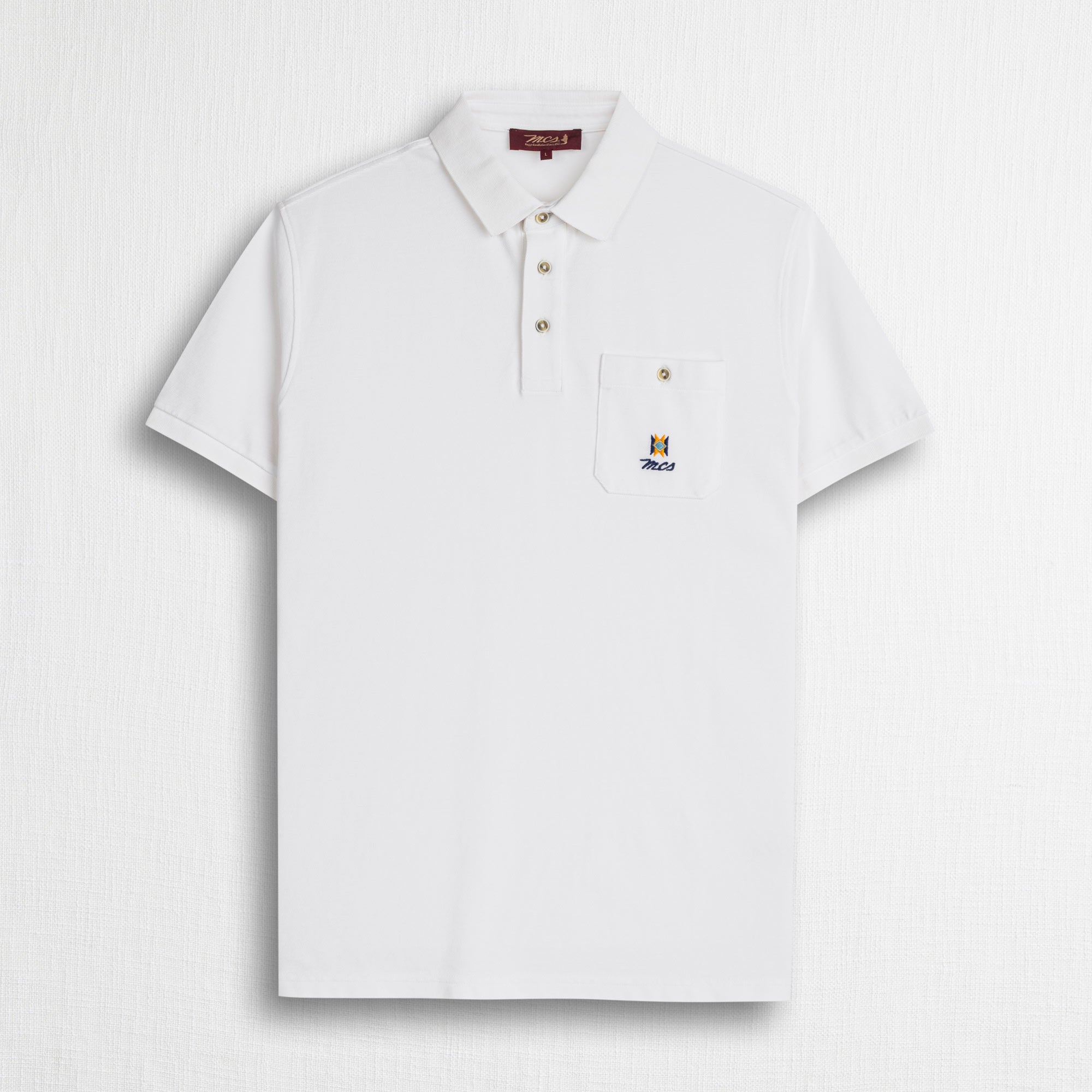 Polo 100% cotone piquet con ricami folk e taschino - White